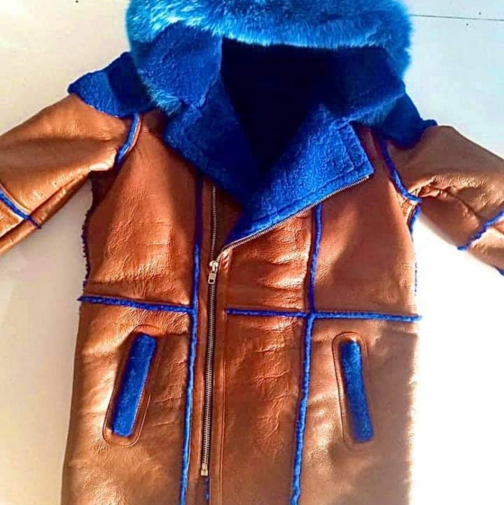 Custom made sherling  Large Camel/Royal Blue